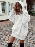 realaiot  Solid Drawstring Hoodie, Casual Long Sleeve Drop Shoulder Hoodie, Women's Clothing