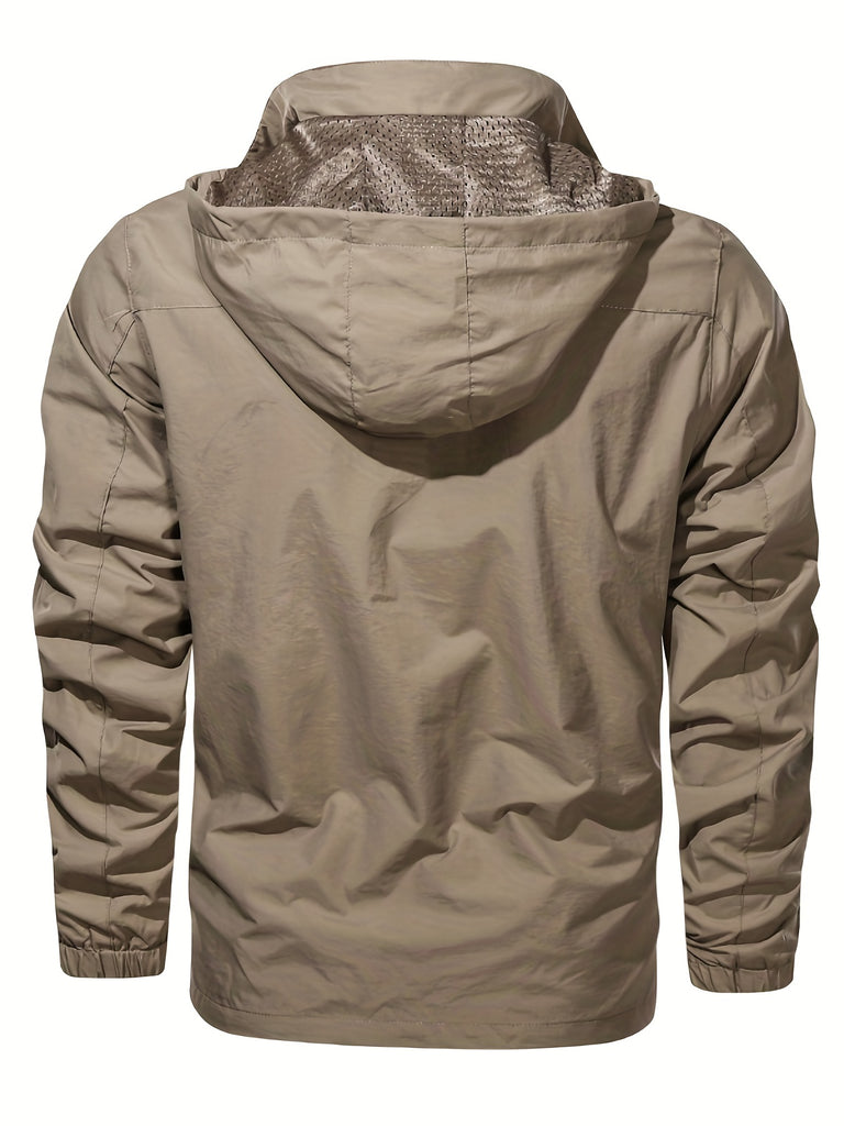 kkboxly Trendy Windbreaker Hooded Jacket, Men's Casual Zip Up Jacket Coat For Spring Fall Outdoor Activities