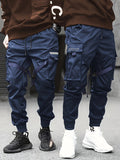 kkboxly Classic Design Multi Flap Pockets Cargo Pants,Men's Loose Fit Drawstring Kpop Cargo Pants，For Skateboarding,Street,Outdoor Camping