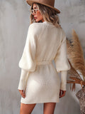 kkboxly  Solid Wrap Sweater Dress, Casual V Neck Long Sleeve Mini Dress, Women's Clothing