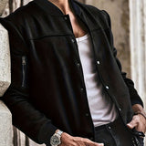 Flannel Varsity Bomber Jacket, Men's Casual Baseball Jacket Coat Regular Fit College Hipster Windbreaker For Spring Autumn