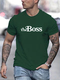 kkboxly  'The Boss' Print Tee Shirt, Tee For Men, Casual T-shirt For Summer Spring Fall, Tops As Gifts