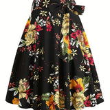 kkboxly  Polka Dot Print Pleated Skirts, Vintage Bow Flare Skirts For Spring & Summer, Women's Clothing
