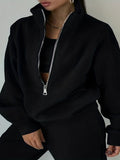 kkboxly  Casual Matching Two-piece Set, Zip Up Sweatshirt  & Solid Sweatpants Outfits, Women's Clothing