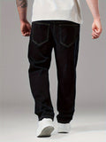 kkboxly  Plus Size Men's Solid Denim Pants For All Seasons, Men's Clothing Outdoor