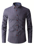 kkboxly  Men's Formal Plaid Design Button Up Shirt, Male Clothes For Spring And Fall Business Occasion, Men's Tops For Beer Festival