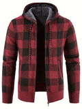 kkboxly  All Match Knitted Plaid Hooded Cardigan Jacket, Men's Casual Warm Slightly Stretch Zip Up Jacket Coat For Fall Winter