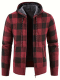 All Match Knitted Plaid Hooded Cardigan Jacket, Men's Casual Warm Slightly Stretch Zip Up Jacket Coat For Fall Winter