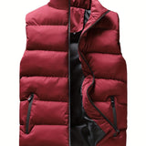 kkboxly Men's Autumn/Winter  Lightweight Sleeveless Zip-up Padded Vest With Chest Pockets