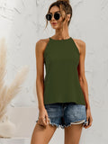 kkboxly  Asymmetric Halter Top, Solid Color Crew Neck Halter Top, Casual Tops For Spring & Summer, Women's Clothing