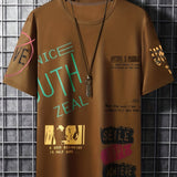 kkboxly  Men's Stylish Slogan Print Trendy T-shirt, Crew Neck Short Sleeve Tops, Graphic Tee Men's Clothes Summer, Men's Outfits