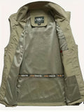 kkboxly  Men's Trendy Solid Vest, Casual Zip Up Loose Sleeveless Jacket For Outdoor Fishing Hiking Trekking