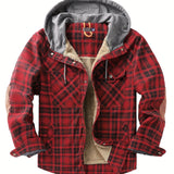 Men's Warm Fleece Hooded Plaid Retro Coat For Fall Winter