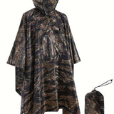 kkboxly  Leaf Pattern Hooded Waterproof Raincoat, Men's Breathable Poncho Cloth For Outdoor Activities