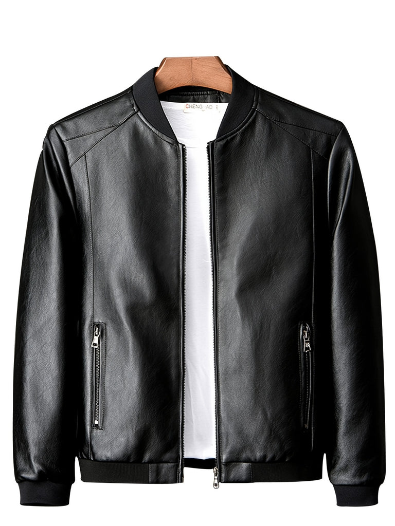 kkboxly  Men's Casual Black Zipper PU Leather Jacket Gifts