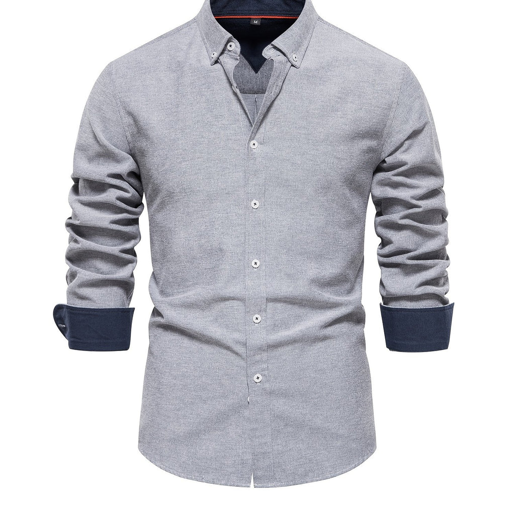 kkboxly  Casual Solid Men's Long Sleeve Oxford Shirt, Men's Comfy Button Up Shirt For Spring Fall Outdoor