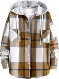 kkboxly  Men's Casual Plaid Hooded Jacket, Long Sleeve Button Down Comfy Shirt For Men's Autumn & Winter Outdoor Activities