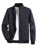 kkboxly  Men's Solid Color Zip-Up Stand Collar Jacket, Casual Loose Windbreaker Jacket For Sports Outdoors, Running