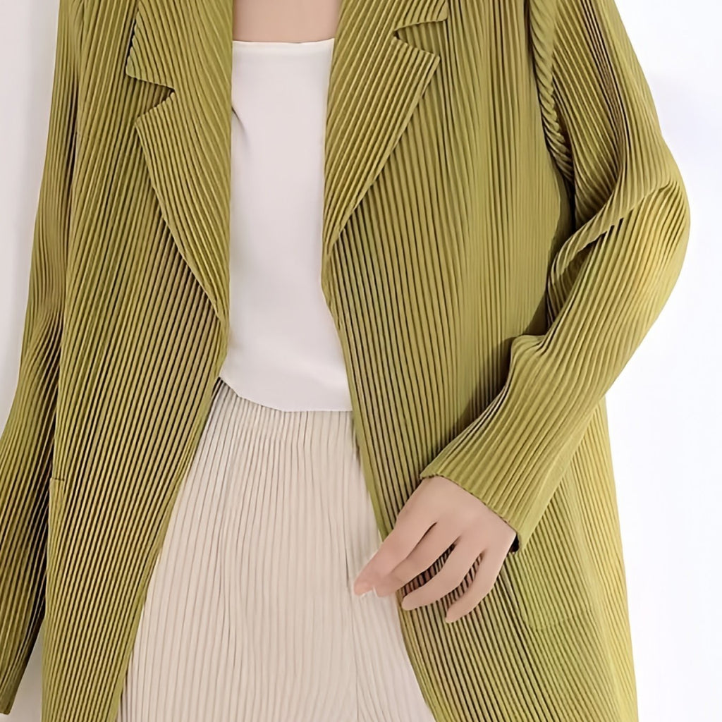 kkboxly  Stripe Textured Open Front Blazer, Casual Long Sleeve Blazer For Fall & Spring, Women's Clothing