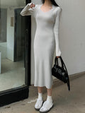kkboxly  Asymmetrical Solid Color Dress, Elegant Long Sleeve Dress For Spring & Fall, Women's Clothing