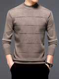 kkboxly  Men's Stylish Loose Stripe Pattern Knitted Sweater, Casual Breathable Long Sleeve Crew Neck Top For City Walk Street Hanging Outdoor Activities