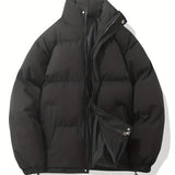 kkboxly  Men's Casual Warm Winter Jacket, Stand Collar Cotton Padded Jacket Coat For Outdoor Activities