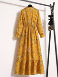 Kkboxly   Floral Print Ruffle Trim Dress, Elegant Stand Collar Long Sleeve Maxi Dress, Women's Clothing