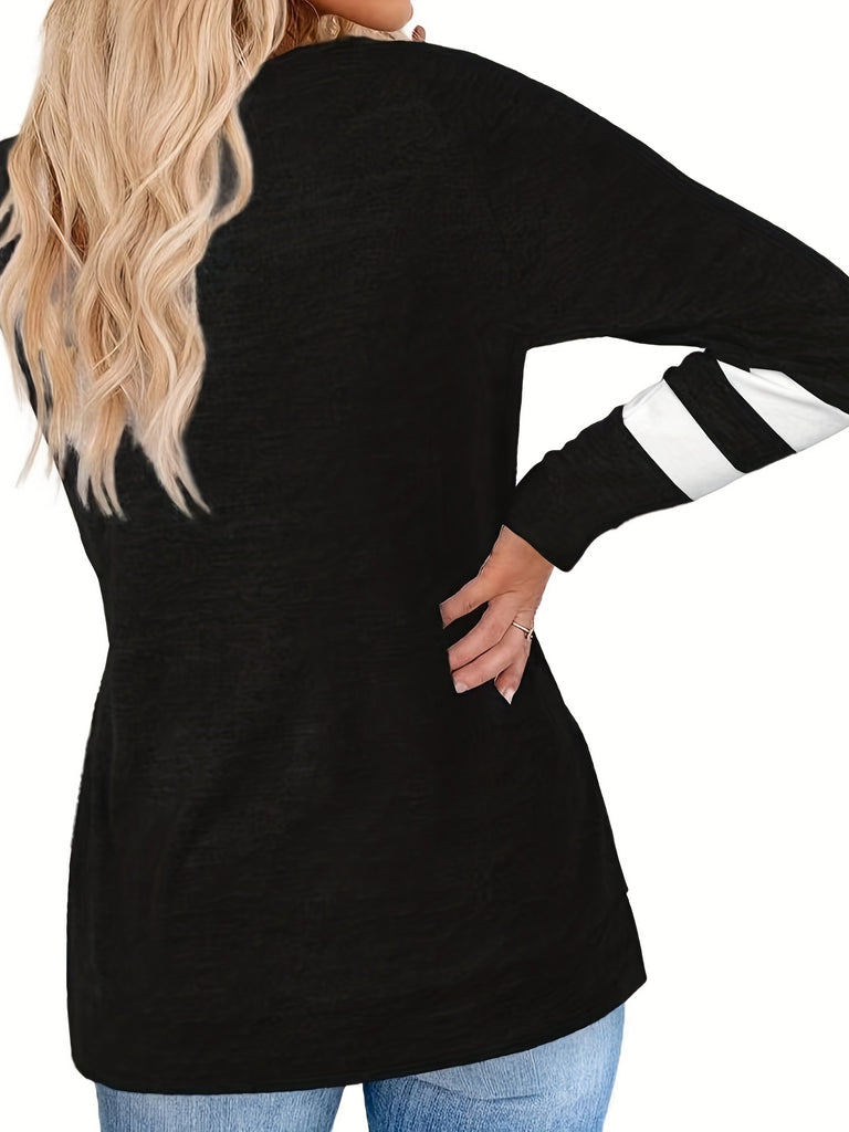 kkboxly  Striped Print T-shirt, Casual Crew Neck Long Sleeve T-shirt For Spring & Fall, Women's Clothing