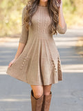 kkboxly  Cable Knit Sweater Dress, Casual Solid Crew Neck Dress, Women's Clothing
