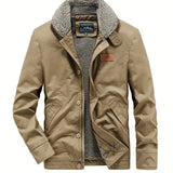 Men's Warm Thick Coat, Casual Cotton Lapel Jacket For Fall Winter