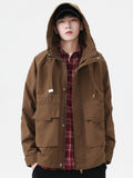 kkboxly  Men's Solid Jacket With Pockets, Casual Breathable Zip Up Long Sleeve Hooded Jacket For Spring Fall