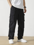 kkboxly  Men's Casual Flap Pocket Straight Leg Pants, Street Style Casual Pants For Outdoor Activities