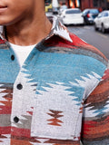 Plus Size Men's Geometric Pattern Print Jacket, Personalized Fashion Casual Fleece Jacket, Men's Clothing, Best Seller