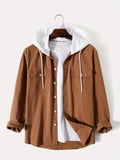 kkboxly  Fashionable And Versatile Men's Contrast Colors Casual Cotton Hoodies Button Drawstring Shirt Jacket, Suitable For Outdoor