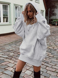 realaiot  Solid Drawstring Hoodie, Casual Long Sleeve Drop Shoulder Hoodie, Women's Clothing