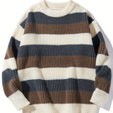 Men's Casual Slight Stretch Sweater, Comfy Thermal Crew Neck Tops For Men's Winter/Autumn Outdoor Activities