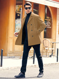 kkboxly  Plus Size Men's Fashion Fleece Coat For Autumn/winter, Double-breasted Lapel Coat, Mid-length Windbreaker For Big & Tall Males