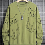 kkboxly  Men's Cute Cat Pattern Sweater - Trendy & Warm Pullover for Couples & Adolescents
