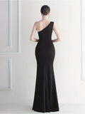 kkboxly  Mesh Panel One-shoulder Dress, Elegant Sleeveless Split Hem Dress For Party & Banquet, Women's Clothing