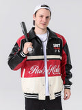 kkboxly  Men's Stylish Color Matching Embroidery Pattern Jacket With Pockets, Casual Breathable Button Up Baseball Collar Long Sleeve Jacket For Spring Fall