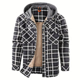 Men's Warm Fleece Hooded Plaid Retro Coat For Fall Winter