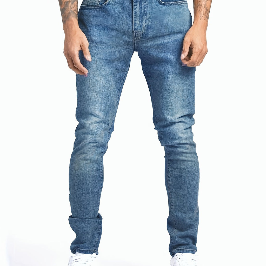 kkboxly  Slim Fit Jeans, Men's Casual Street Style Solid Color Mid Stretch Denim Pants For Spring Summer