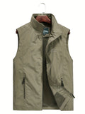 kkboxly  Men's Zip Up Side Zipper Pockets Vest, Casual Comfy Sleeveless Jacket For Hiking, Mountaineering