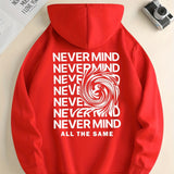 kkboxly  ''NEVER MIND'' Swirl Print Hoodies For Men, Graphic Hoodie With Kangaroo Pocket, Comfy Loose Trendy Hooded Pullover, Mens Clothing For Autumn Winter