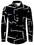 kkboxly Men's Shirt Top Turn-Down Collar Long Sleeve Closure Regular Fit Geometric Pattern Male Casual Shirt For Daily Formal Dress Clubwear