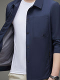 Fashionable And Casual Men's  Solid Cardigan Zipper Long Sleeve Lapel Jacket, Comfortable And Versatile, Suitable For Dates, Suitable For Autumn And Winter
