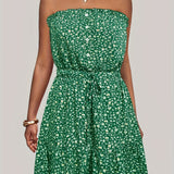kkboxly  Ditsy Floral Off Shoulder Dress, Sexy Sleeveless Drawstring Summer Dress, Women's Clothing