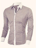 kkboxly  Men's Casual Button Up Contrast Color Long Sleeve Shirt, Men's Clothes For Spring Summer Autumn, Tops For Men