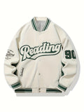 Men's Letter Embroidery Varsity Jackets, Baseball Collar Jacket Coat For School