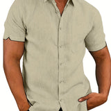 kkboxly  Classic Solid Color Men's Casual Short Sleeve Shirt, Men's Shirt For Summer Vacation Resort